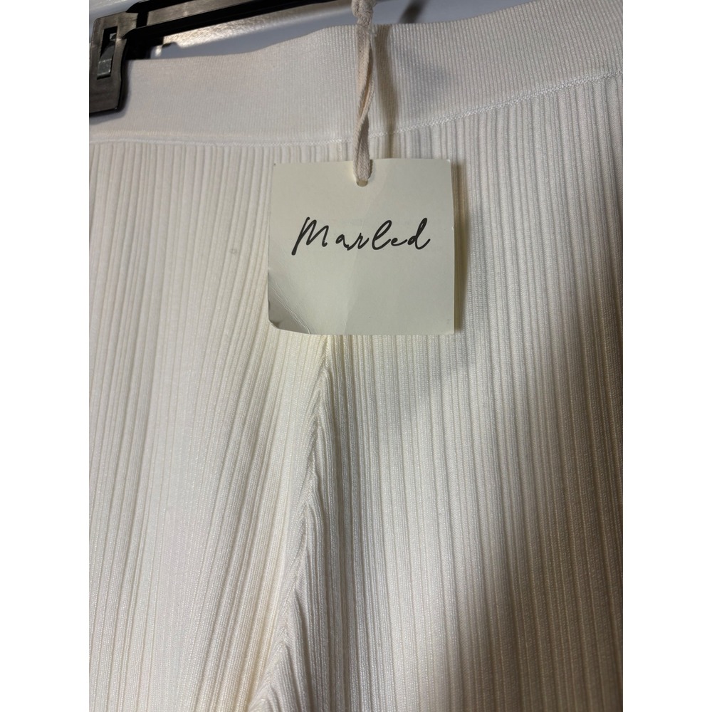 Marled NWT Womens Ivory Ribbed Knit Wide Leg Pants High Waisted Cream - Medium - Picture 2 of 3